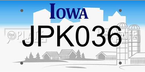 JPK036 Iowa License Plate