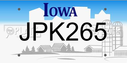 JPK265 Iowa License Plate