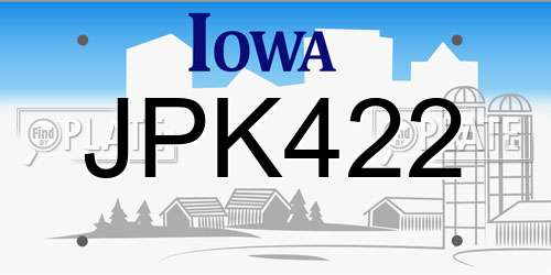 JPK422 Iowa License Plate