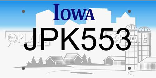 JPK553 Iowa License Plate