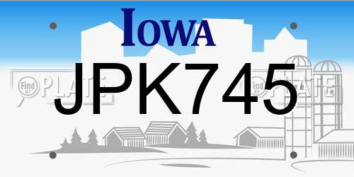 JPK745 Iowa License Plate