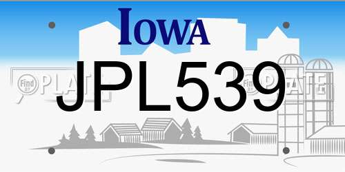 JPL539 Iowa License Plate