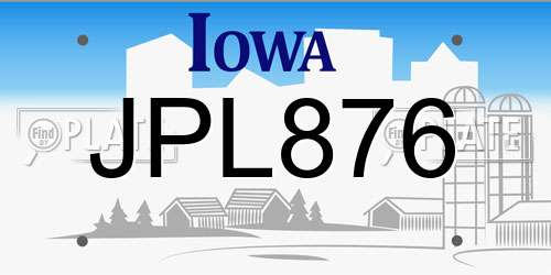JPL876 Iowa License Plate