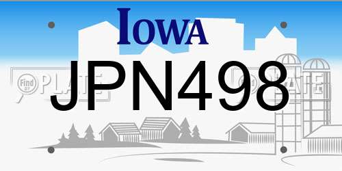 JPN498 Iowa License Plate