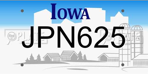 JPN625 Iowa License Plate