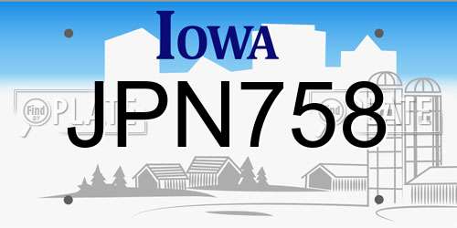 JPN758 Iowa License Plate