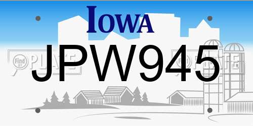 JPW945 Iowa License Plate