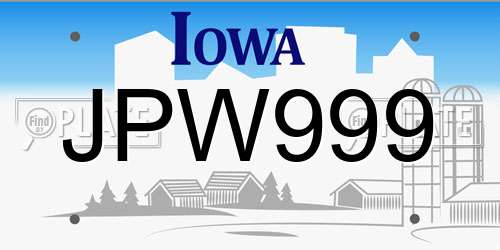 JPW999 Iowa License Plate