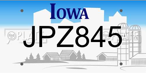 JPZ845 Iowa License Plate