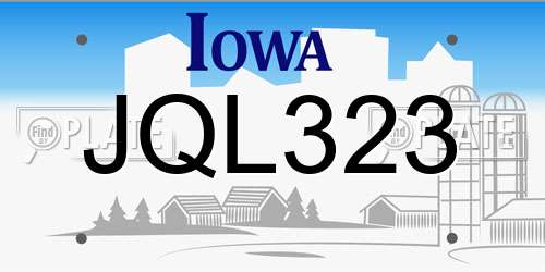 JQL323 Iowa License Plate