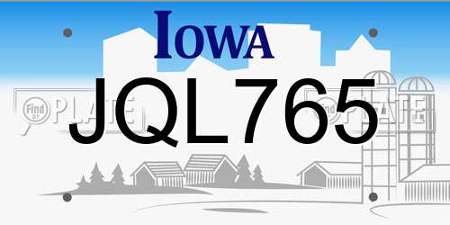JQL765 Iowa License Plate