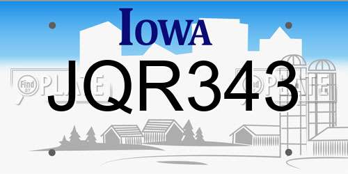 JQR343 Iowa License Plate
