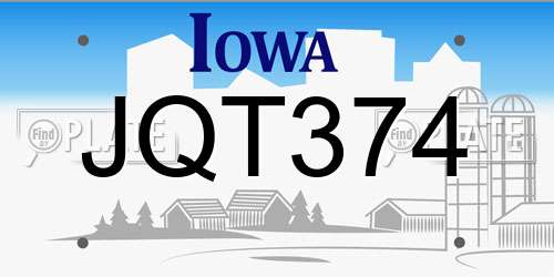 JQT374 Iowa License Plate