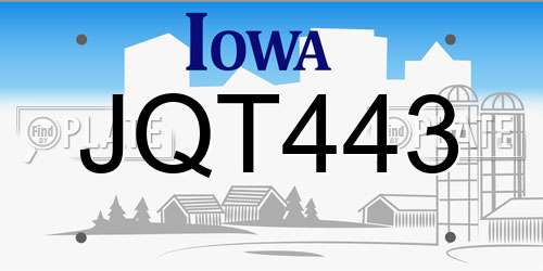 JQT443 Iowa License Plate
