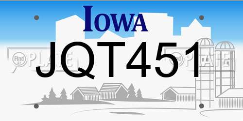 JQT451 Iowa License Plate
