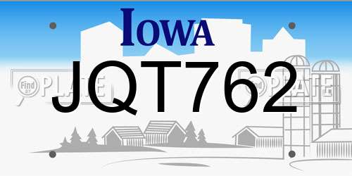 JQT762 Iowa License Plate