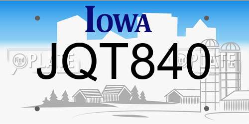 JQT840 Iowa License Plate