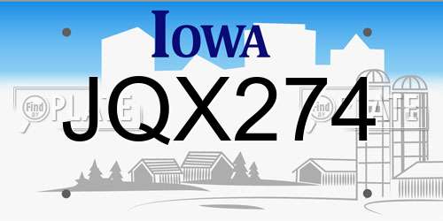 JQX274 Iowa License Plate