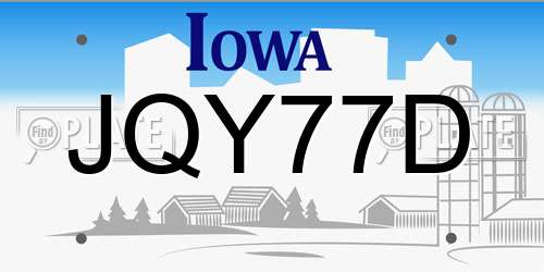 JQY77D Iowa License Plate