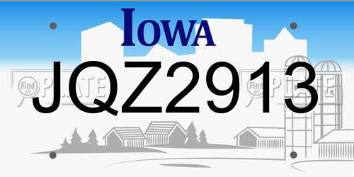 JQZ2913 Iowa License Plate