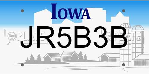 JR5B3B Iowa License Plate