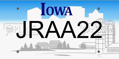 JRAA22 Iowa License Plate
