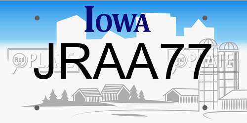 JRAA77 Iowa License Plate