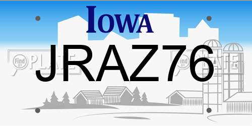 JRAZ76 Iowa License Plate