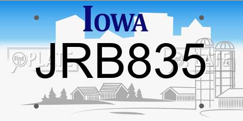 JRB835 Iowa License Plate