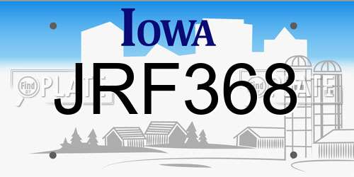 JRF368 Iowa License Plate