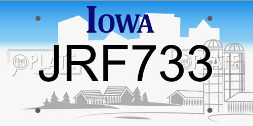 JRF733 Iowa License Plate