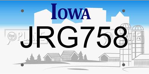 JRG758 Iowa License Plate
