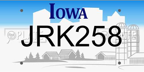 JRK258 Iowa License Plate
