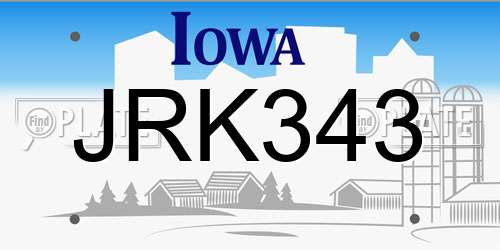 JRK343 Iowa License Plate