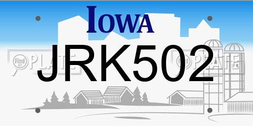 JRK502 Iowa License Plate