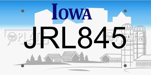 JRL845 Iowa License Plate