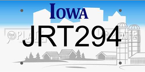 JRT294 Iowa License Plate