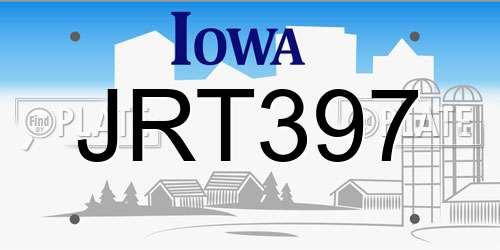JRT397 Iowa License Plate
