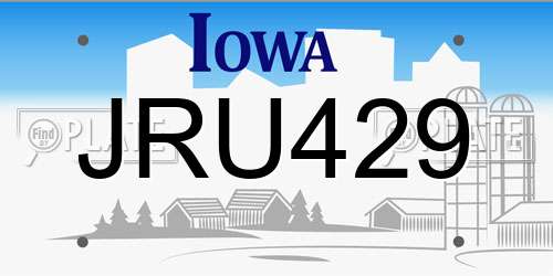JRU429 Iowa License Plate