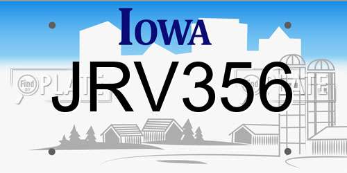 JRV356 Iowa License Plate