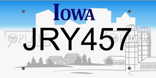 JRY457 Iowa License Plate