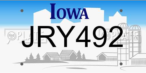 JRY492 Iowa License Plate
