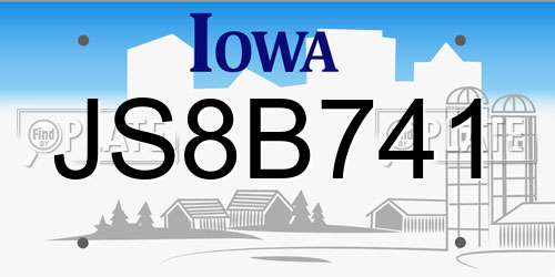 JS8B741 Iowa License Plate