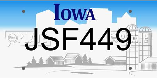 JSF449 Iowa License Plate