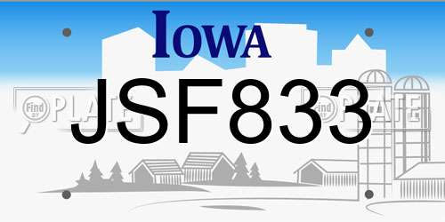 JSF833 Iowa License Plate