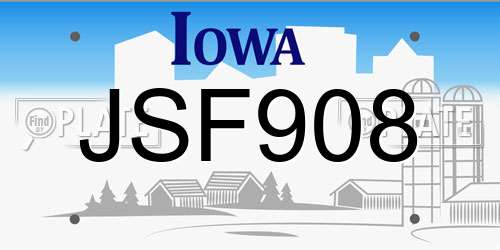 JSF908 Iowa License Plate