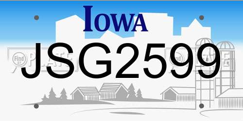 JSG2599 Iowa License Plate