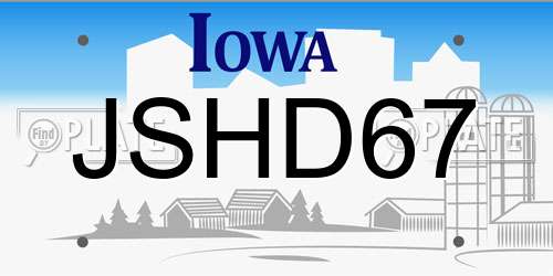 JSHD67 Iowa License Plate