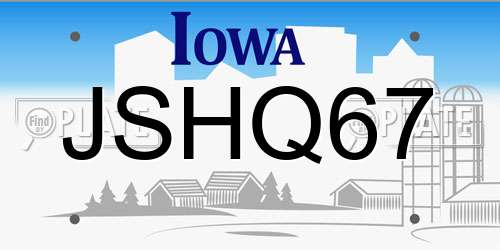 JSHQ67 Iowa License Plate