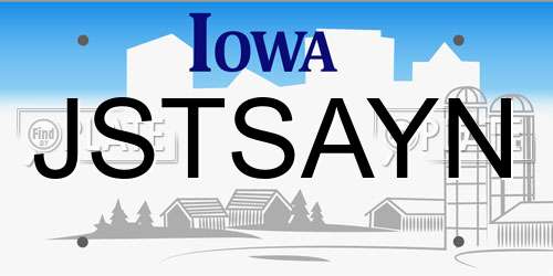 JSTSAYN Iowa License Plate